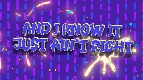 Colorful lyric video design with bold outlined lettering