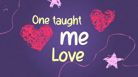Animated lyric design with handwritten lettering and pink hearts
